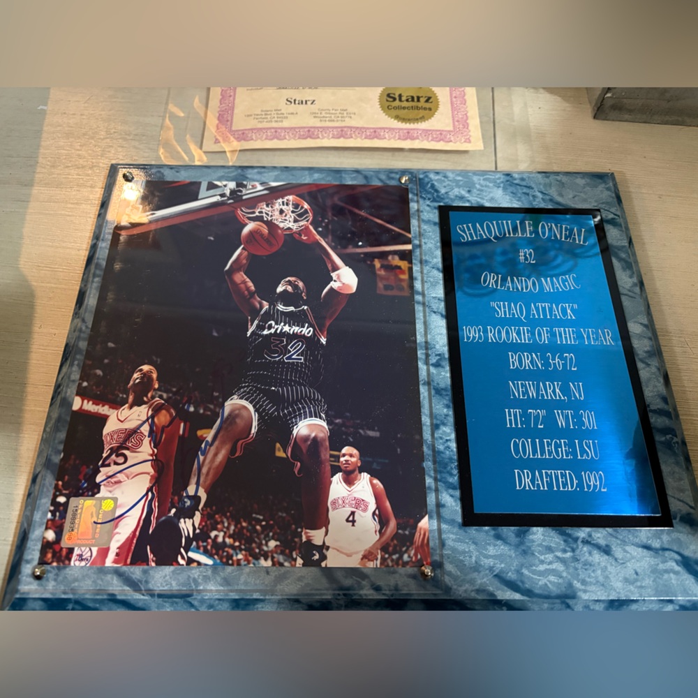 Shaquille O’Neal Autographed Photo in commemorative plaque with COA